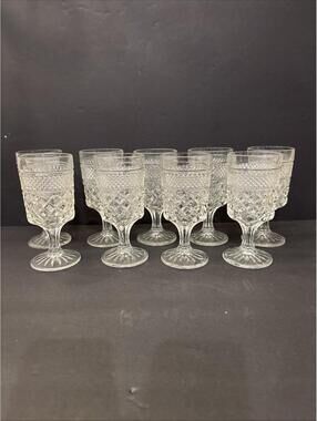 9 Vintage MCM Anchor Hocking Wexford Water Iced Tea Stemmed Goblets 6 5/8" Tall